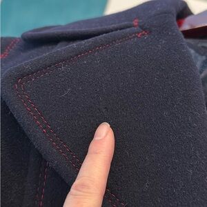 DKNY navy wool and cashmere coat with Red Stitching